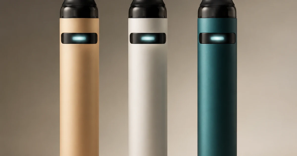 Three minimalist vape pen silhouettes in gold, white and teal representing the three KUZ devices compared in this guide